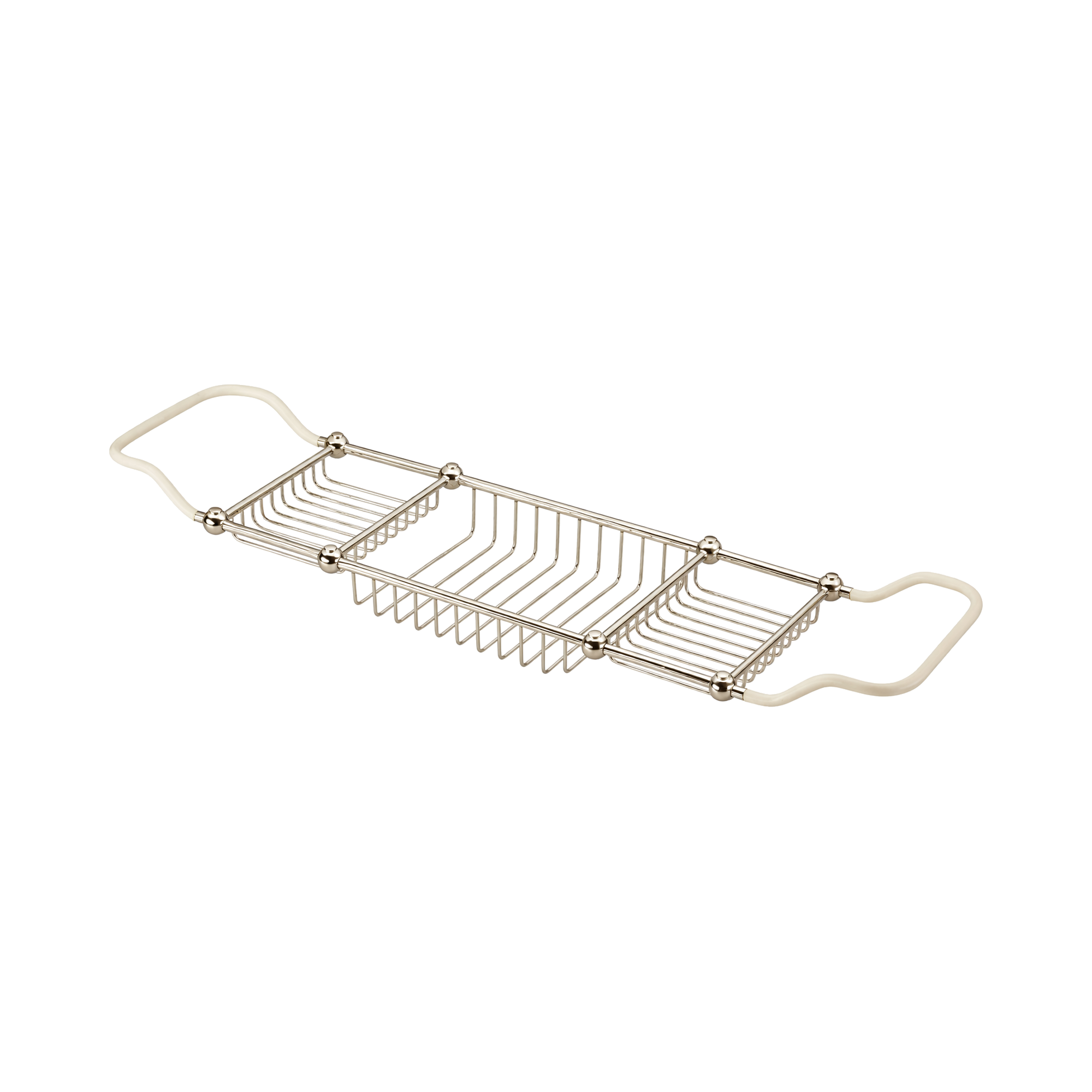 Metal bath caddy with two shelves on a white background
