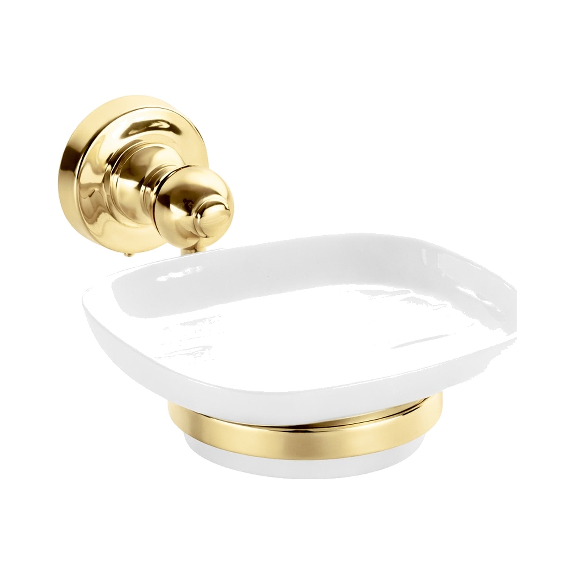 Gold and white soap dish on a white background