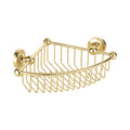 Gold corner basket with decorative ends on a white background