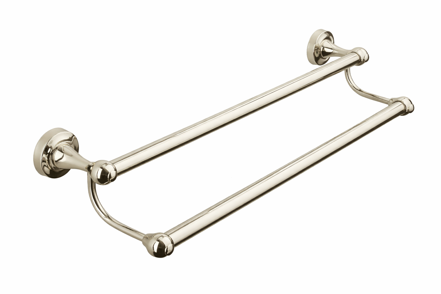 Polished brass towel bar on a white background