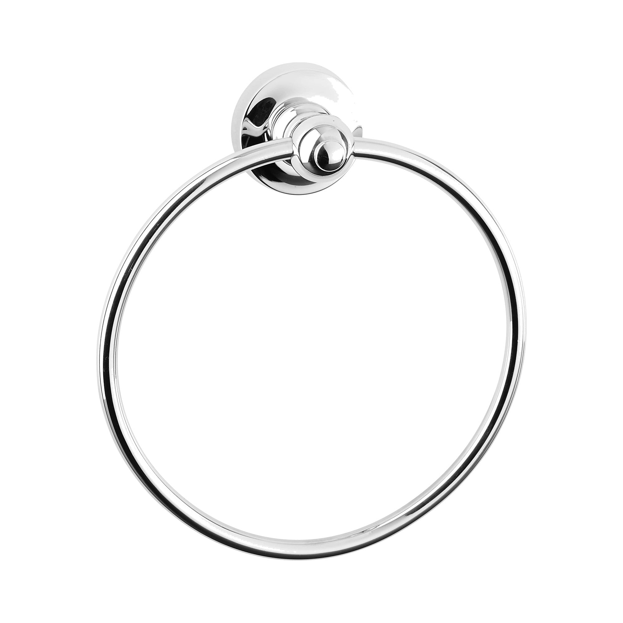 Chrome towel ring on a white background