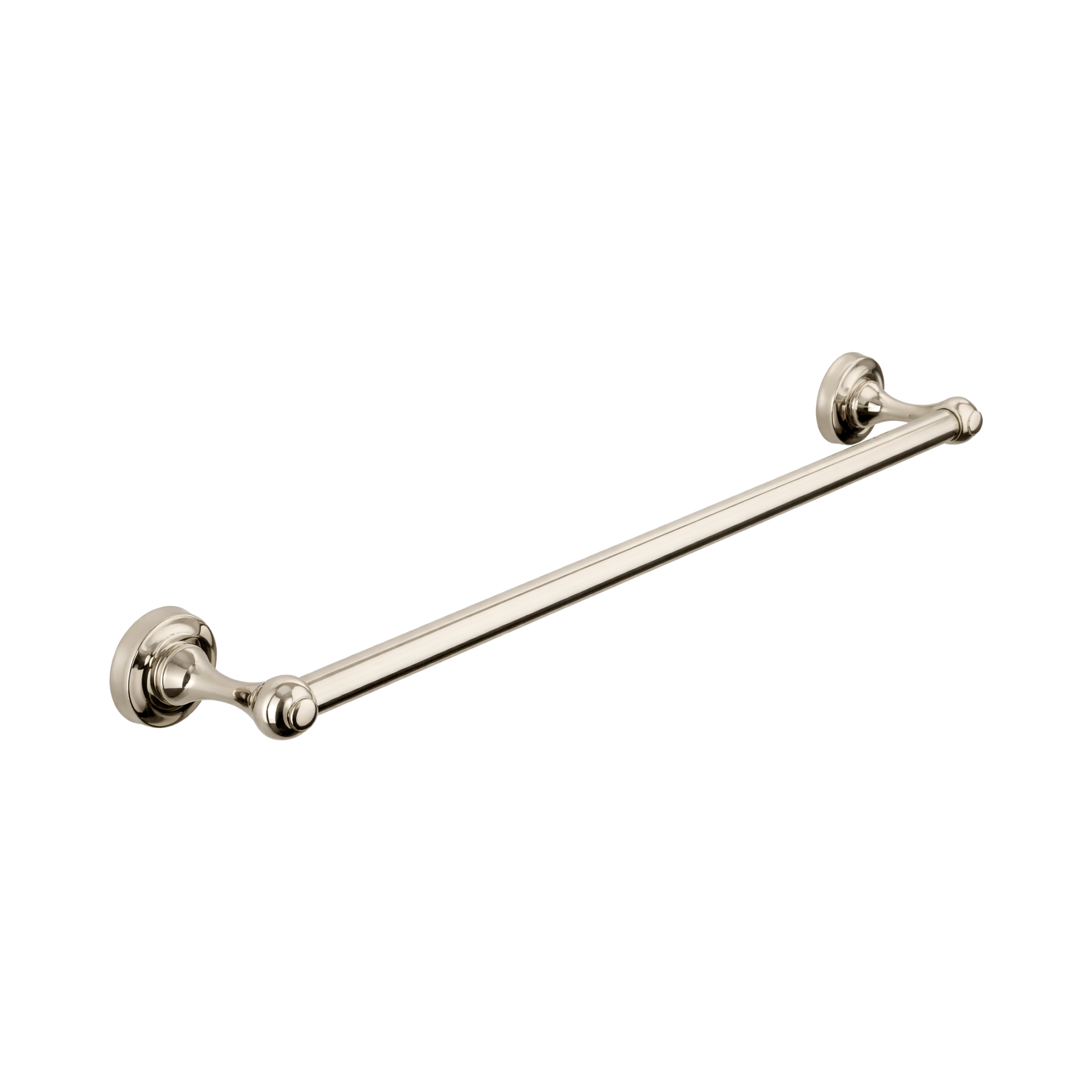 Polished chrome towel bar on a white background