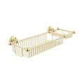 Gold metal wall-mounted basket on a white background