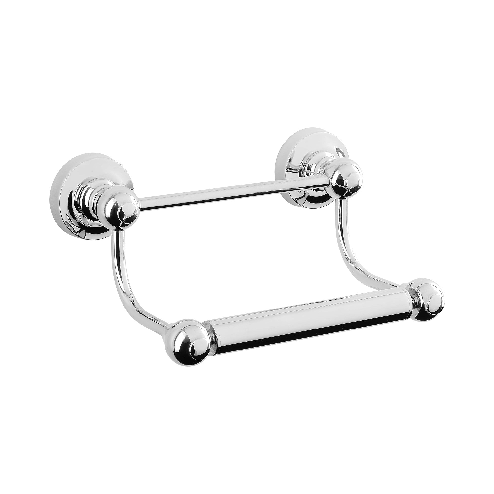 Chrome toilet paper holder on a white background