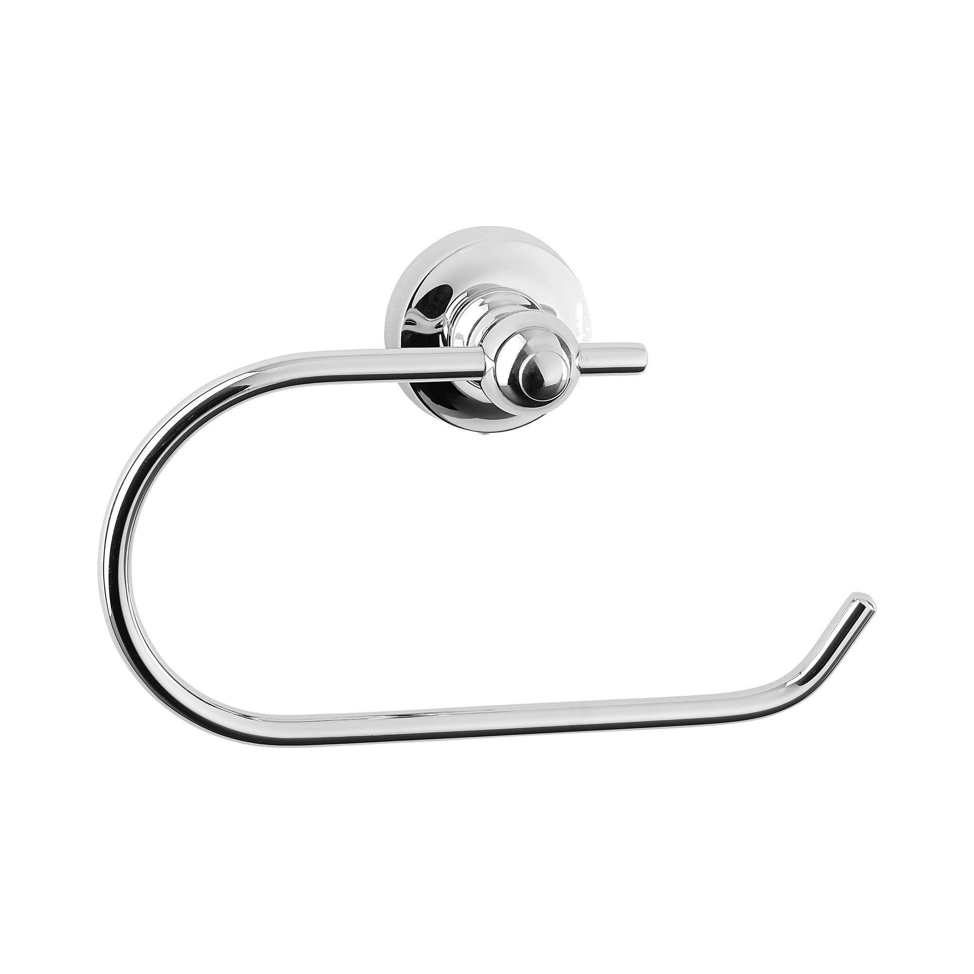 Chrome toilet paper holder on a white background