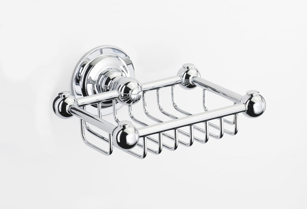Chrome wall-mounted soap dish on a white background